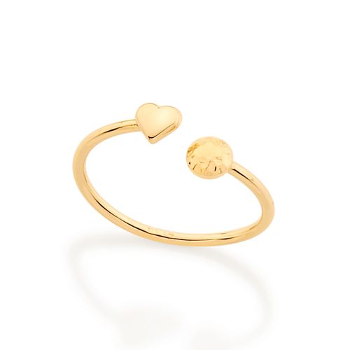 ANEL AJUSTÁVEL CORAÇÃO BANHADO A OURO 18K