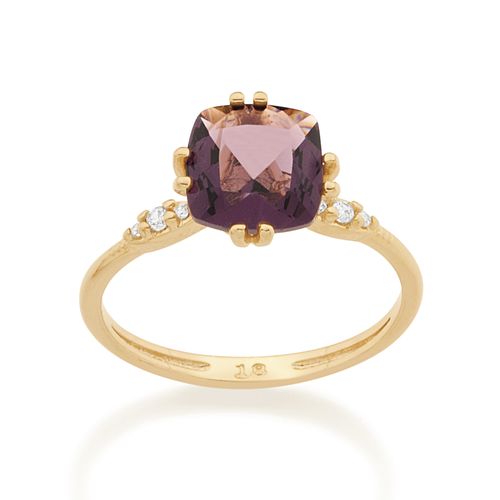 ANEL SOLITÁRIO BANHADO A OURO 18K COM ZIRCÔNIAS E CRISTAL