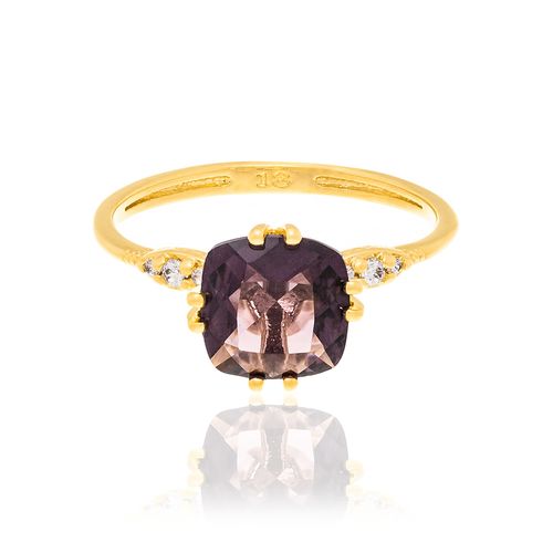 ANEL SOLITÁRIO BANHADO A OURO 18K COM ZIRCÔNIAS E CRISTAL