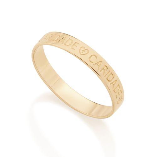ANEL SKINNY BANHADA A OURO 18K COM DESCRIÇÃO CARIDADE