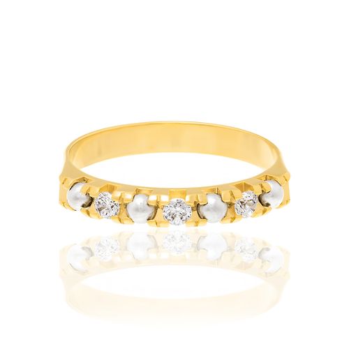 MEIA ALIANÇA BANHADO A OURO 18K COM PÉROLAS E ZIRCÔNIAS