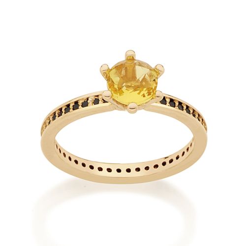 ANEL SOLITÁRIO BANHADO A OURO 18K COM ZIRCÔNIAS E CRISTAL