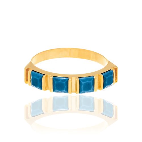 ANEL TURQUESA BANHADO A OURO 18K COM CRISTAIS QUADRADOS
