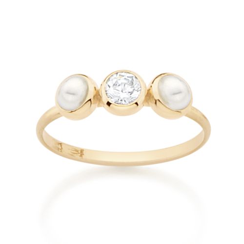 ANEL INFANTIL SKINNY RING BANHADO A OURO 18K COM ZIRCÔNIA E PÉROLAS
