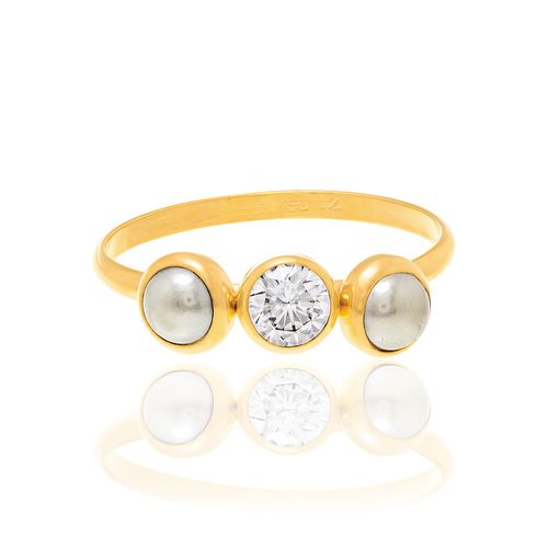 ANEL INFANTIL SKINNY RING BANHADO A OURO 18K COM ZIRCÔNIA E PÉROLAS