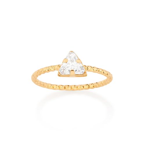 ANEL SOLITÁRIO BANHADO A OURO 18K COM ZIRCÔNIA TRIÂNGULAR