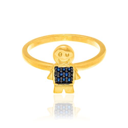 ANEL DE MENINO BANHADO A OURO 18K COM ZIRCÔNIAS E APLICAÇÃO DE RHODIUM NEGRO