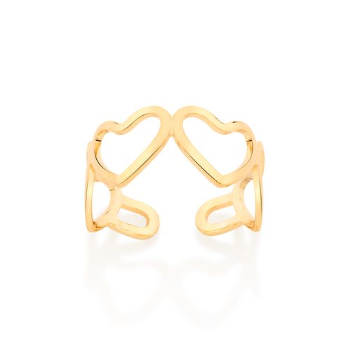 ANEL AJUSTÁVEL CORAÇÕES BANHADO A OURO 18K