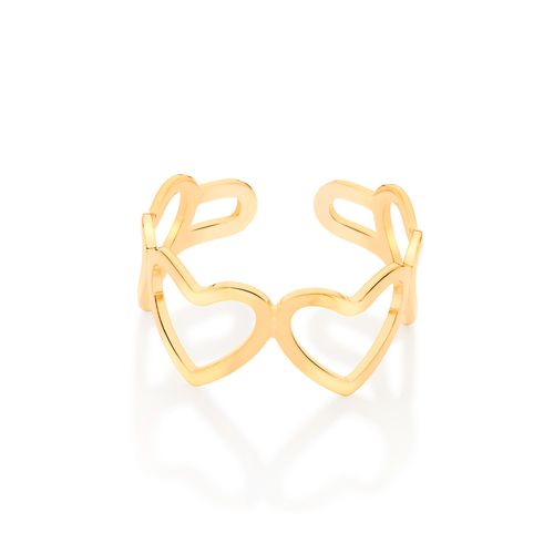 ANEL AJUSTÁVEL CORAÇÕES BANHADO A OURO 18K