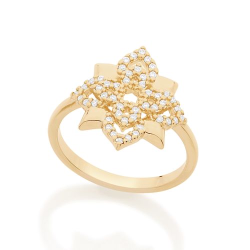 ANEL FLOR BANHADO A OURO 18K COM ZIRCÔNIAS