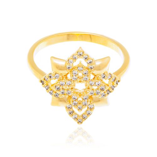 ANEL FLOR BANHADO A OURO 18K COM ZIRCÔNIAS