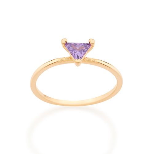 ANEL SOLITÁRIO BANHADO A OURO 18K COM ZIRCÔNIA TRIANGULAR