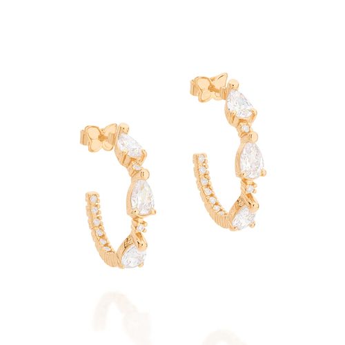 BRINCO BANHADO A OURO 18K MEIA ARGOLA COM ZIRCÔNIA