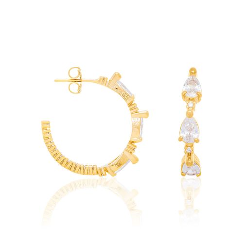 BRINCO BANHADO A OURO 18K MEIA ARGOLA COM ZIRCÔNIA