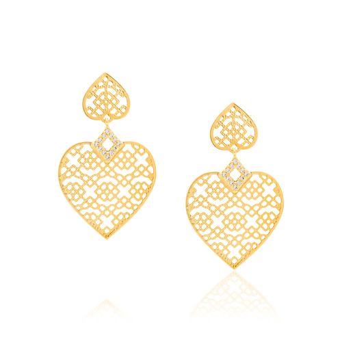 BRINCO BANHADO A OURO 18K CORAÇÃO COM ZIRCÔNIAS