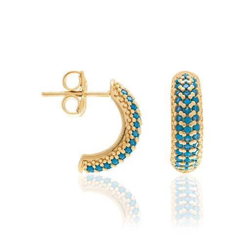 BRINCO BANHADO A OURO 18K MEIA ARGOLA COM ZIRCÔNIAS