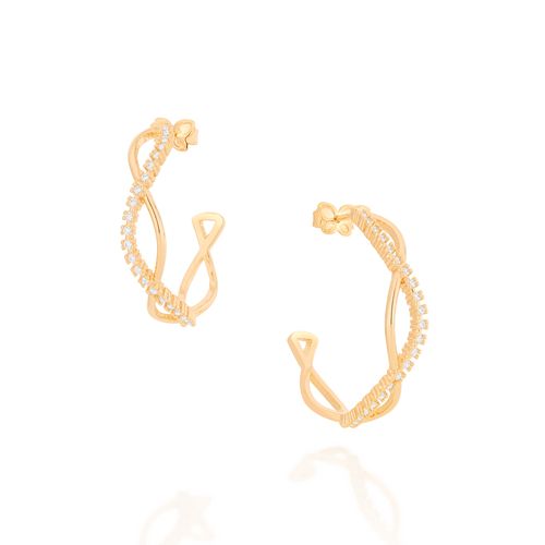 BRINCO BANHADO A OURO 18K MEIA ARGOLA COM ZIRCÔNIAS