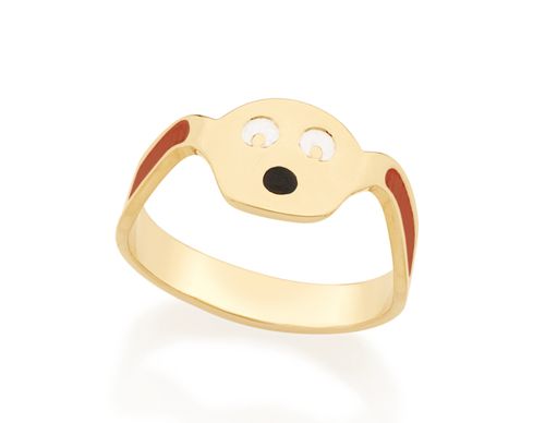 ANEL INFANTIL BANHADO A OURO 18K CACHORRO COM RESINA