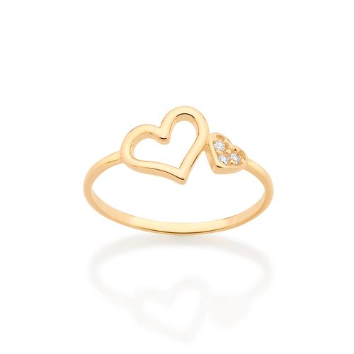 ANEL DOIS CORAÇÕES BANHADO A OURO 18K COM ZIRCÔNIAS