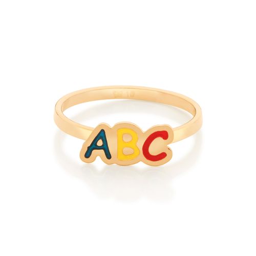 ANEL INFANTIL BANHADO A OURO 18K COM LETRAS ABC E APLICAÇÃO DE RESINA-COLORIDO