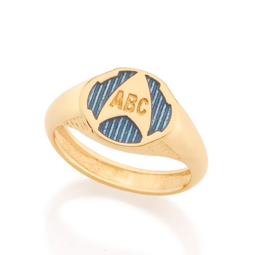 ANEL BANHADO A OURO 18K COM AS LETRAS ABC-AZUL