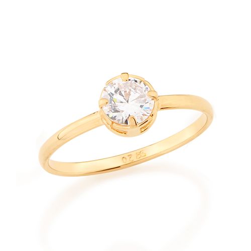 ANEL SOLITÁRIO BANHADO A OURO 18K COM ZIRCÔNIA