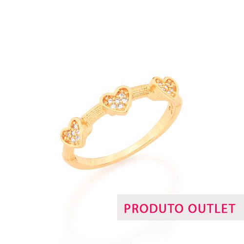ANEL BANHADO A OURO 18K COM CORAÇÕES