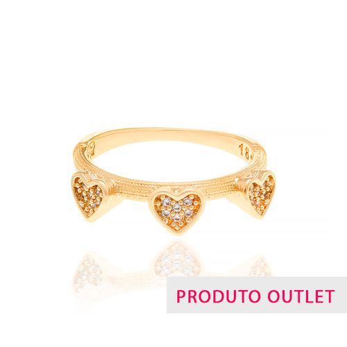 ANEL BANHADO A OURO 18K COM CORAÇÕES