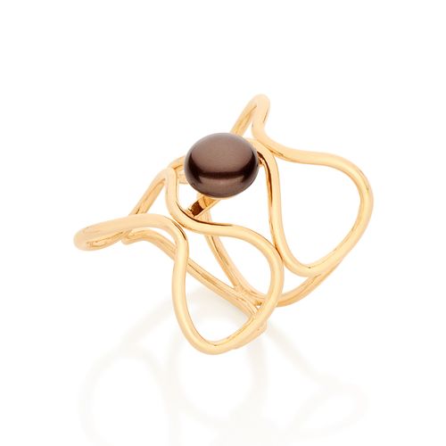 ANEL BANHADO A OURO 18K SÍMBOLOS DO INFINITO COM PÉROLA