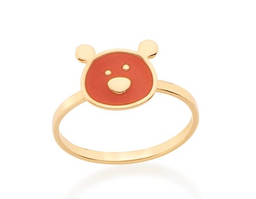 ANEL INFANTIL BANHADO A OURO 18K URSO COM RESINA