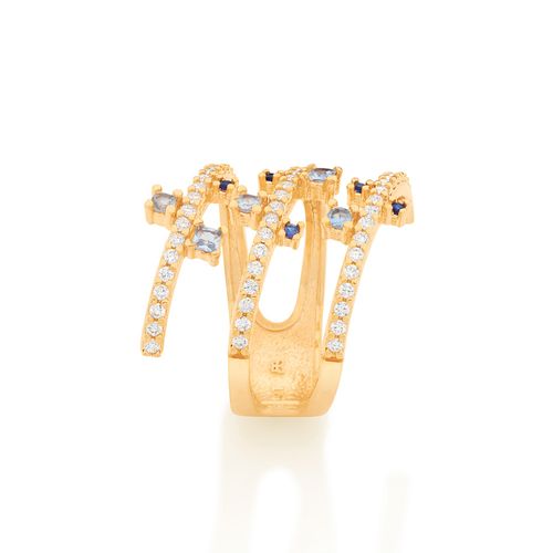 ANEL ESPIRAL BANHADO A OURO 18K COM ZIRCÔNIAS