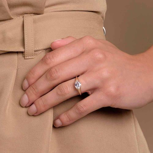 ANEL BANHADO A OURO 18K COM ZIRCÔNIA OVAL