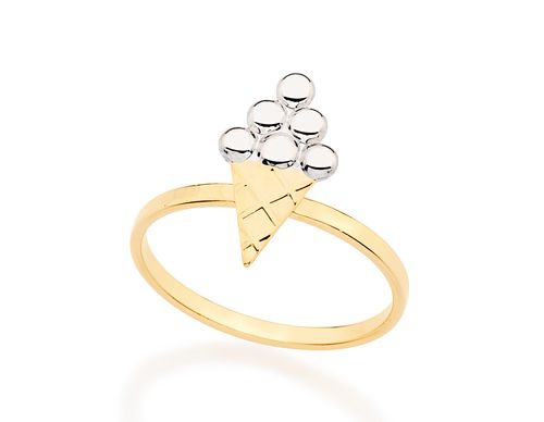 ANEL INFANTIL BANHADO A OURO 18K SORVETE COM APLICAÇÃO DE RHODIUM