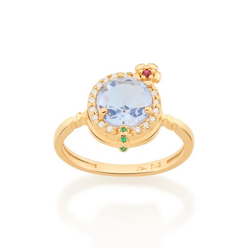 ANEL FORMATO DRINK BANHADO A OURO 18K COM ZIRCÔNIAS E CRISTAL