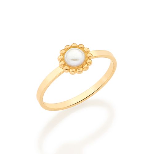 ANEL SKINNY RING INFANTIL FLOR BANHADO A OURO 18K COM PÉROLA