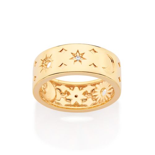 ANEL CELESTIAL BANHADO A OURO 18K COM ZIRCÔNIAS