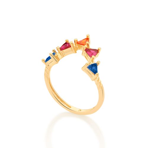 ANEL BANHADO A OURO 18K COM ZIRCÔNIAS TRIÂNGULARES