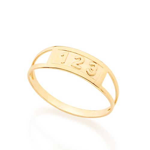 ANEL INFANTIL BANHADO A OURO 18K COM NÚMEROS 1,2 E 3