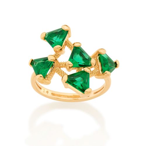 ANEL BANHADO A OURO 18K COM CRISTAIS TRIÂNGULARES
