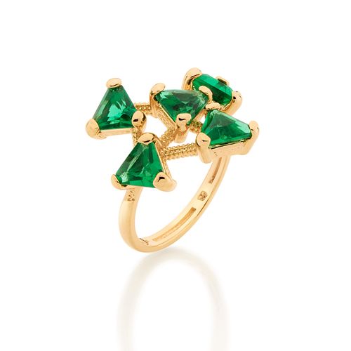ANEL BANHADO A OURO 18K COM CRISTAIS TRIÂNGULARES