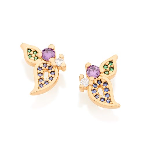 BRINCO BANHADO A OURO 18K FOLHAS COM ZIRCÔNIAS