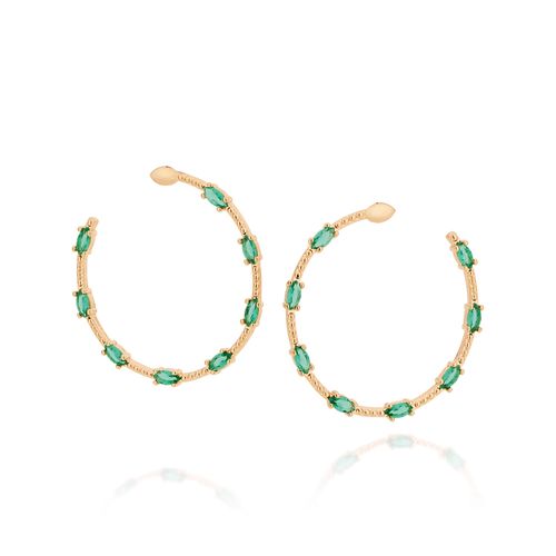 BRINCO BANHADO A OURO 18K MEIA ARGOLA COM CRISTAIS