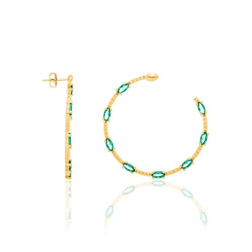 BRINCO BANHADO A OURO 18K MEIA ARGOLA COM CRISTAIS