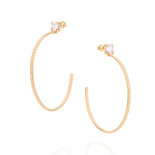 BRINCO MEIA ARGOLA BANHADO A OURO 18K COM ZIRCÔNIAS