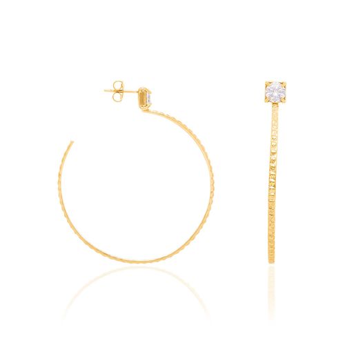 BRINCO MEIA ARGOLA BANHADO A OURO 18K COM ZIRCÔNIAS