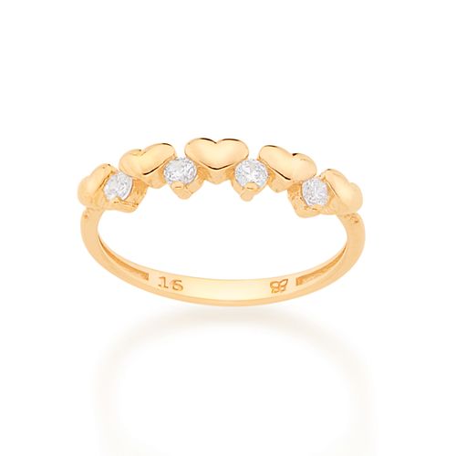 MEIA ALIANÇA CORAÇÕES BANHADA A OURO 18K COM ZIRCÔNIAS