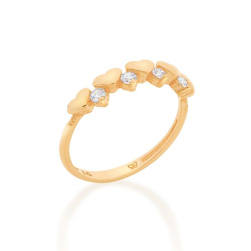 MEIA ALIANÇA CORAÇÕES BANHADA A OURO 18K COM ZIRCÔNIAS