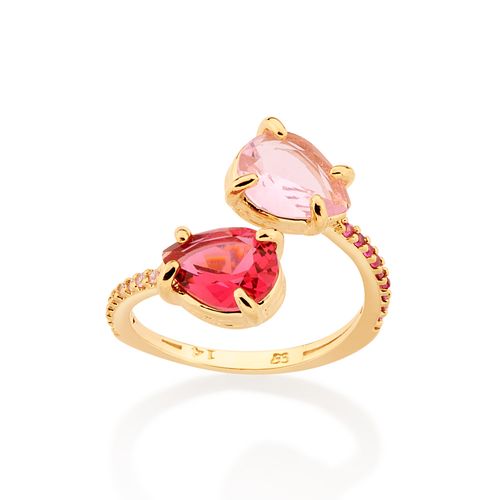 ANEL AJUSTÁVEL BANHADO A OURO 18K COM ZIRCÔNIAS E CRISTAIS