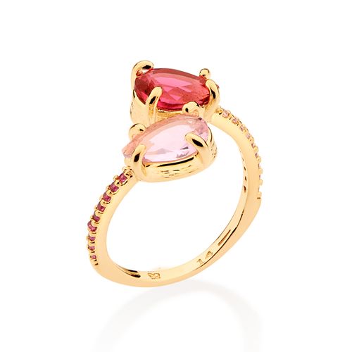 ANEL AJUSTÁVEL BANHADO A OURO 18K COM ZIRCÔNIAS E CRISTAIS