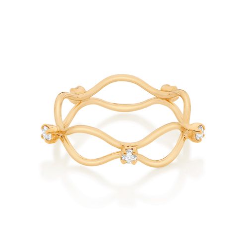 ANEL ONDULADO BANHADO A OURO 18K COM ZIRCÔNIAS